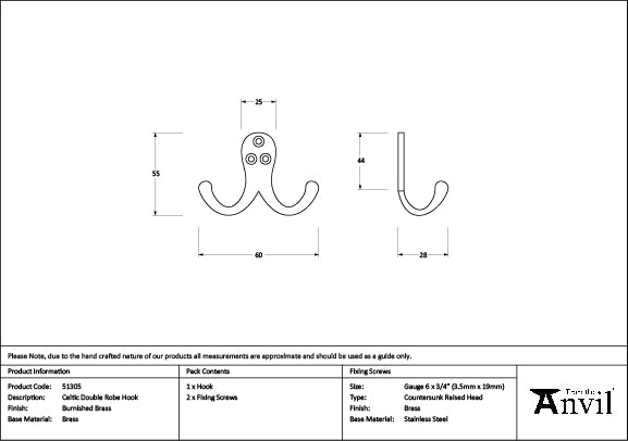 Burnished Brass Celtic Double Robe Hook