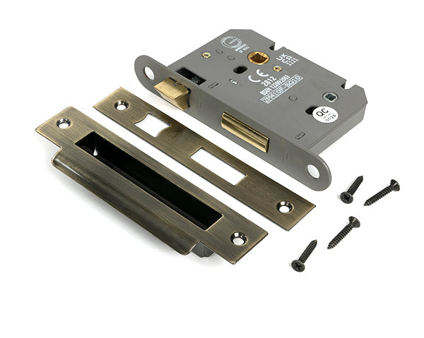 Aged Brass 3" Heavy Duty Bathroom Mortice Lock