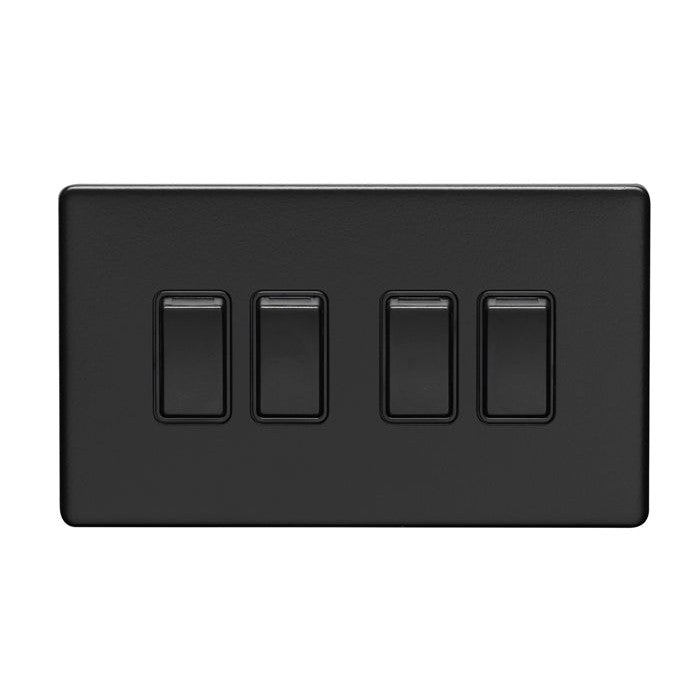 Concealed 3mm 4 Gang Switch - Matt Black