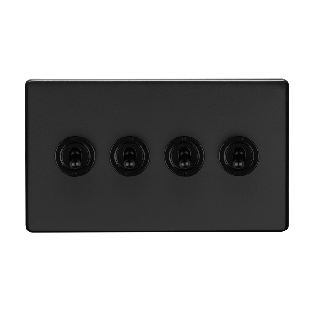 4 Gang 10Amp 2Way Toggle Switch - Matt Black