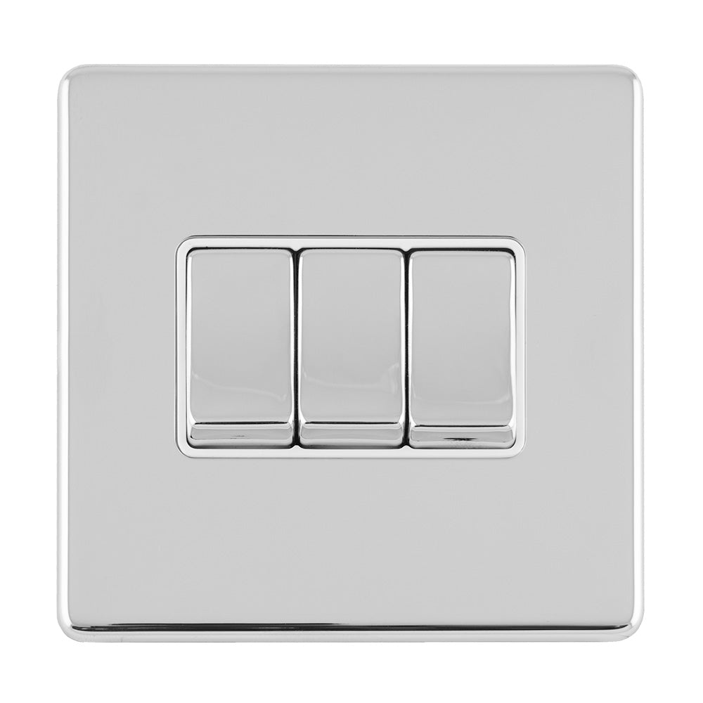Concealed 3mm 3 Gang 10Amp 2Way Switch - Polished Chrome