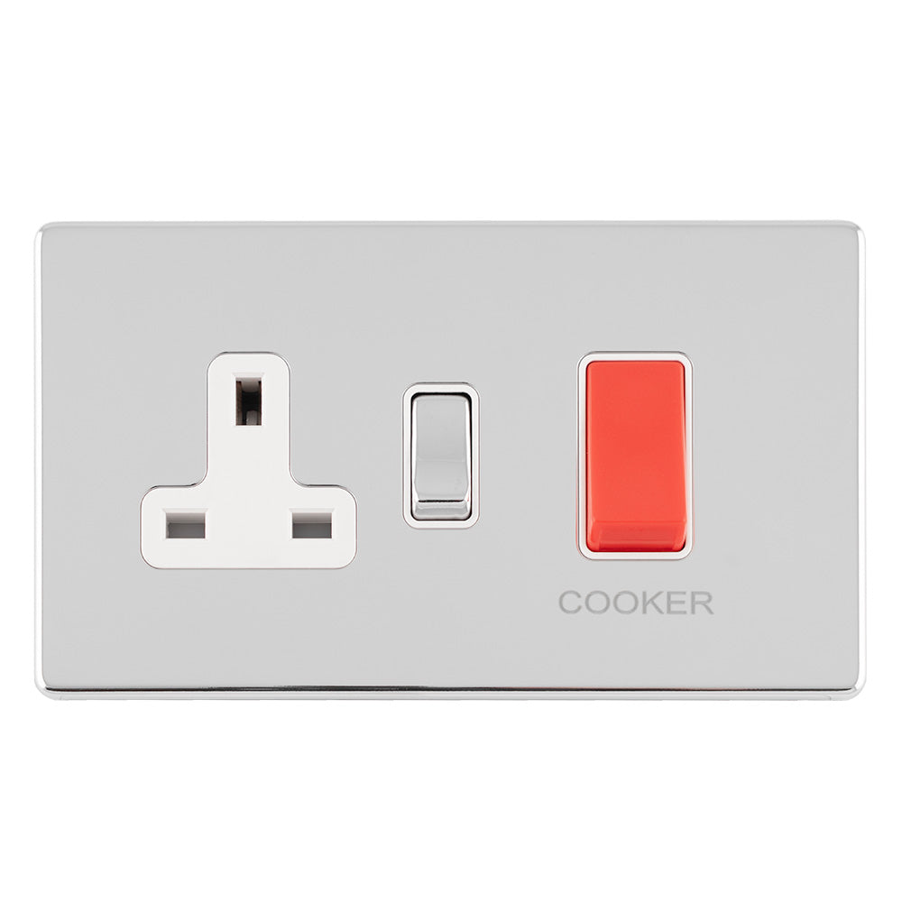 Concealed 3mm 45Amp Dp Cooker Switch With 13Amp Socket - Polished Chrome