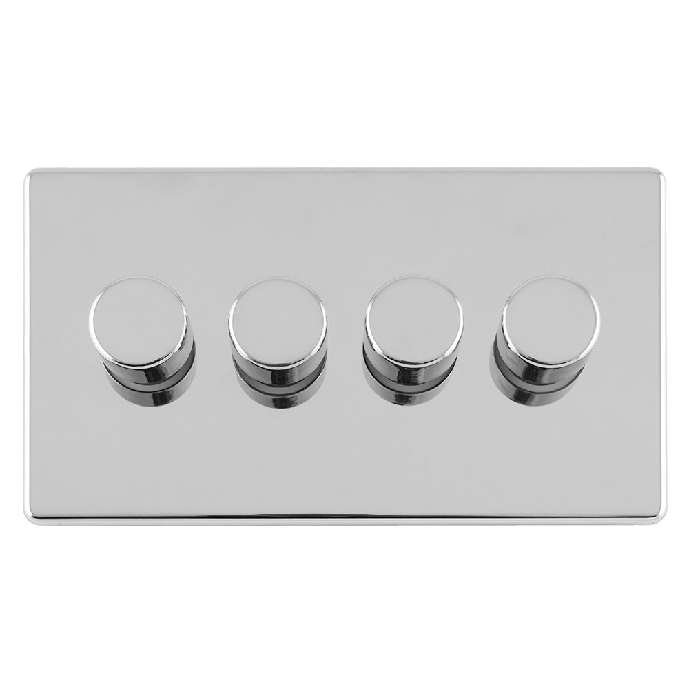 Concealed 3mm 4 Gang Led Push On Off 2Way Dimmer - Polished Chrome