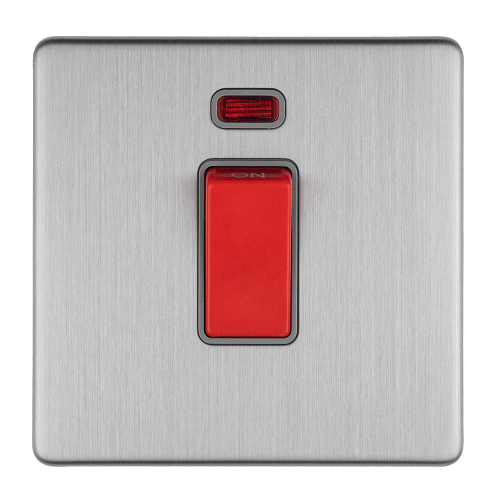 Concealed 3mm 1 Gang 45Amp Dp Switch With Neon - Stainless Steel