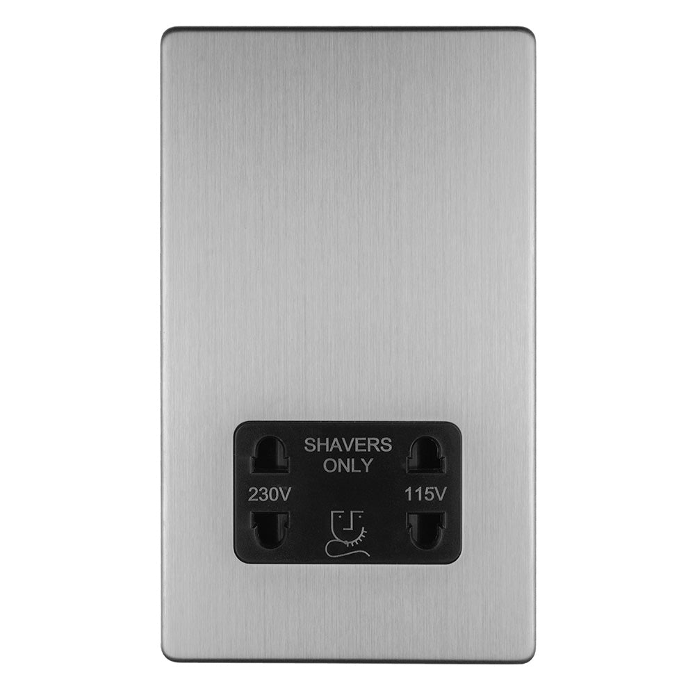 Concealed 3mm 2 Gang Shaver Socket 230/115V - Stainless Steel