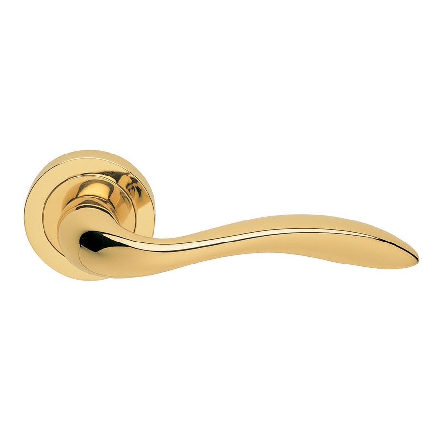 Giava Lever on Round Rose in Polished Brass