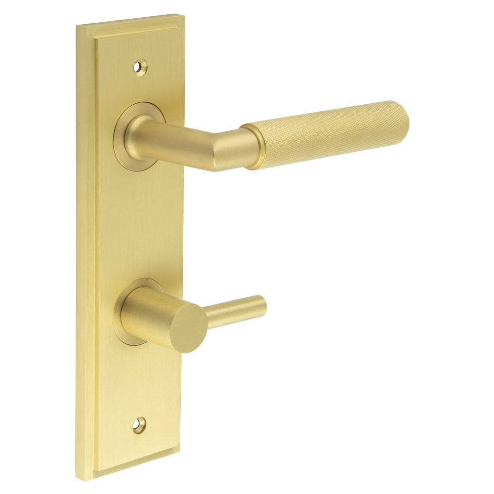 Piccadilly Door Handle Bathroom Din Backplate & Turn & Release