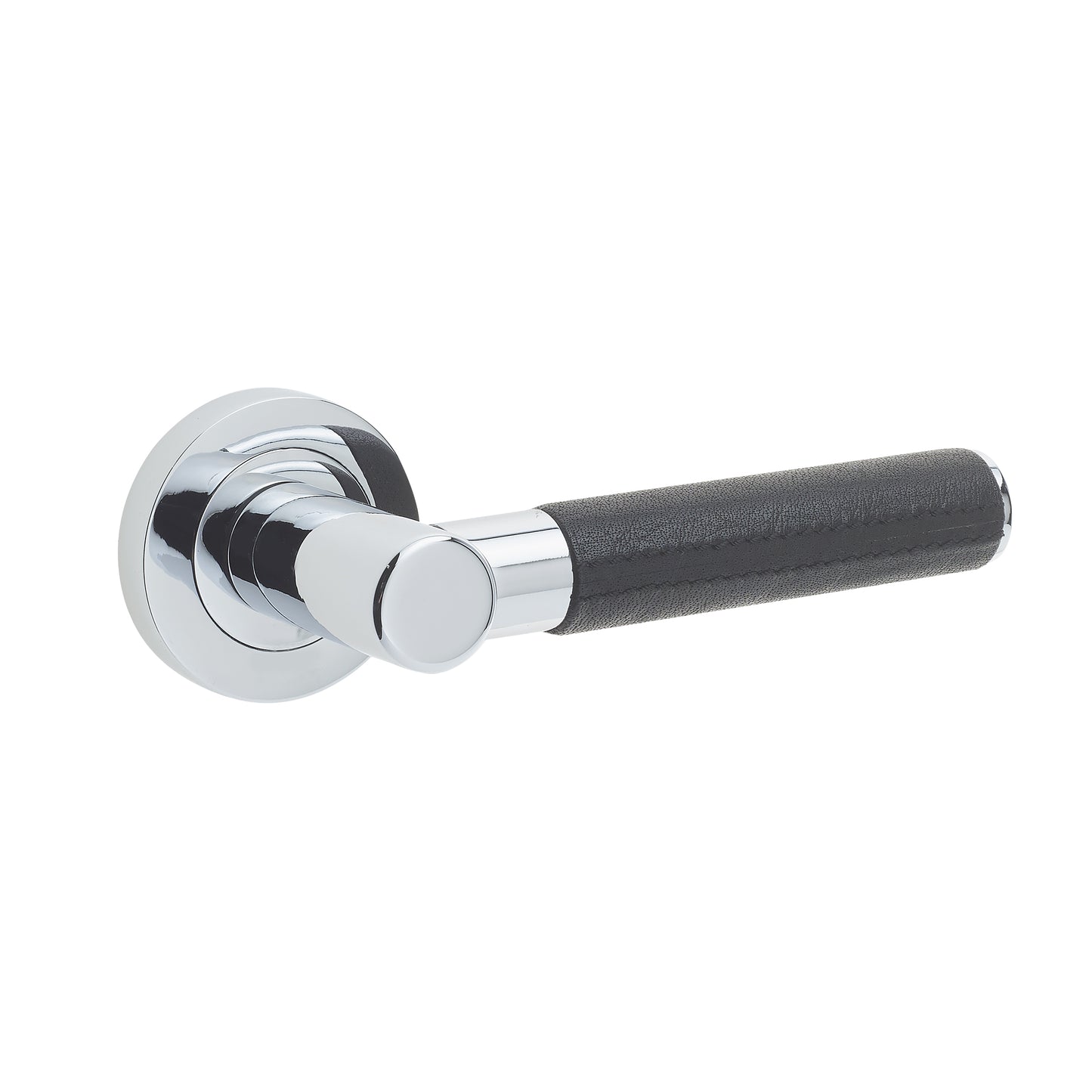 Ascot Door Handle on Rose Black Leather/