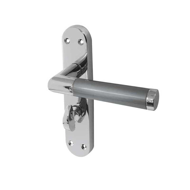 Mitred Suite Door Handle on Bathroom Plate Polished Chrome/Satin Chrome
