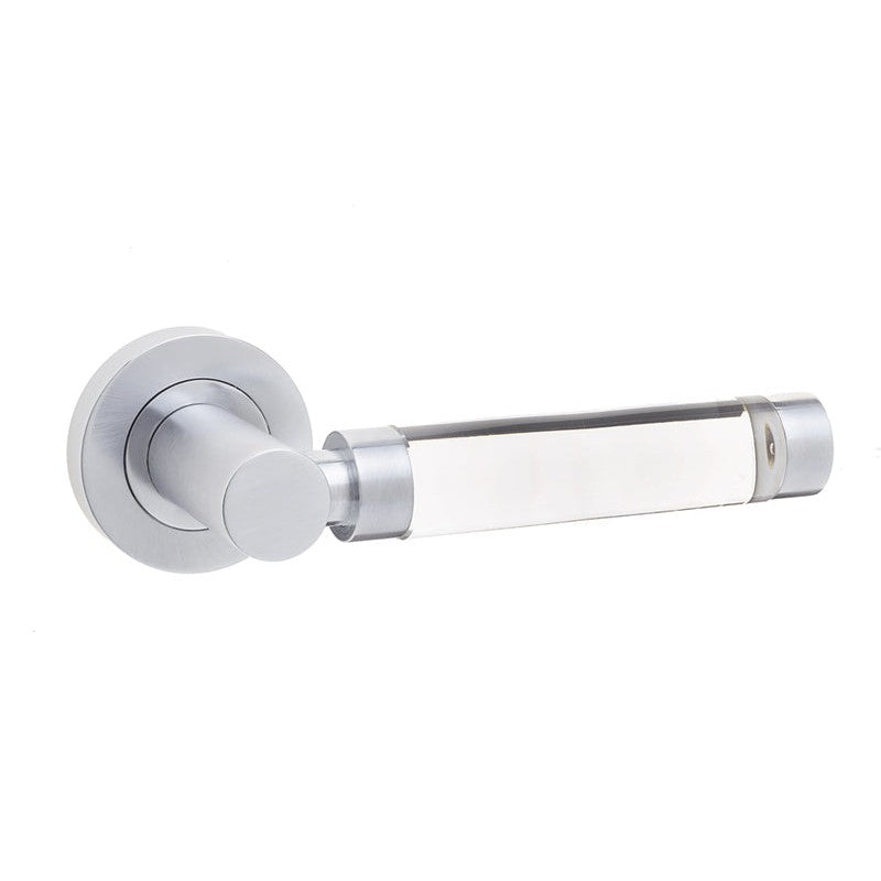 Milo Door Handle on Rose Plain Glass/