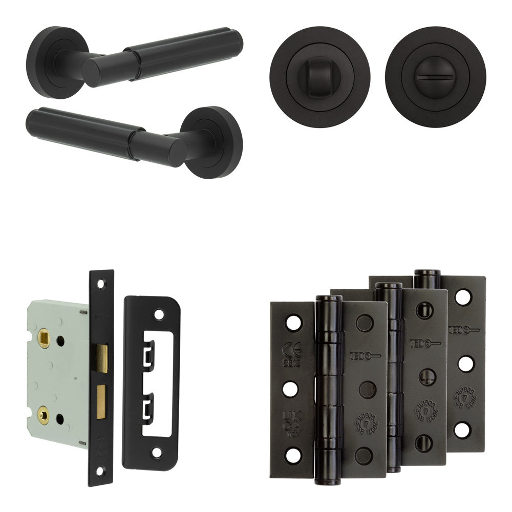 Complete Bloom Door Handle Pack - Bathroom - Black - 76mm / 3" / Designer Round Turn & Release