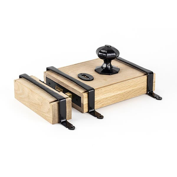 Black Oak Box Lock & Octagonal Knob Set