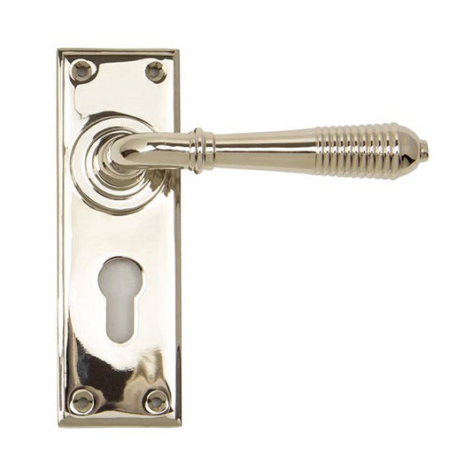 Polished Nickel Reeded Lever Euro Lock Set