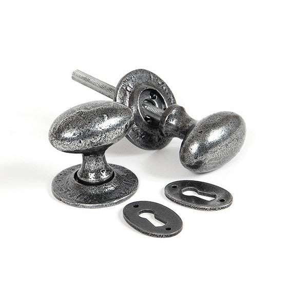 Pewter Oval Mortice/Rim Knob Set