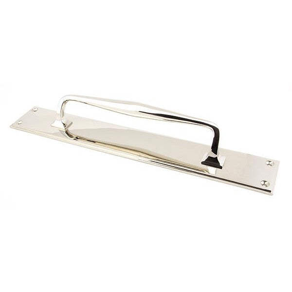 Polished Nickel 425mm Art Deco Pull Handle on Backplate