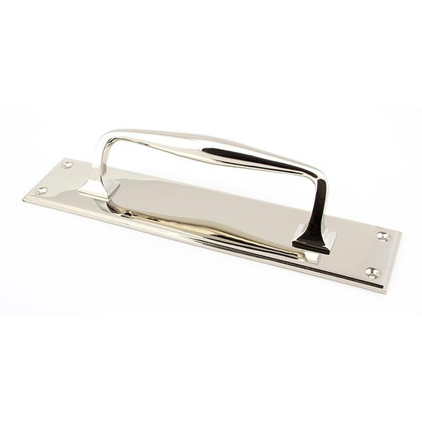 Polished Nickel 300mm Art Deco Pull Handle on Backplate