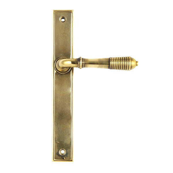 Aged Brass Reeded Slimline Lever Espag. Latch Set