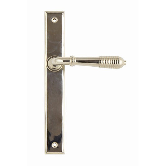 Polished Nickel Reeded Slimline Lever Espag. Latch Set