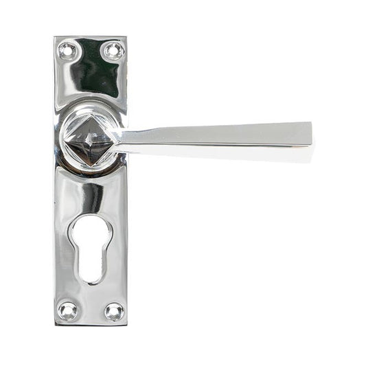 Polished Chrome Straight Lever Euro Lock Set