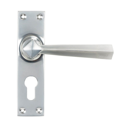 Satin Chrome Straight Lever Euro Lock Set