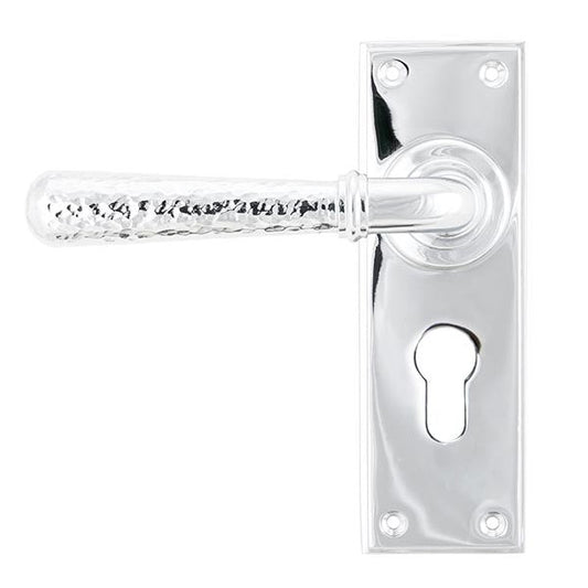 Polished Chrome Hammered Newbury Lever Euro Lock Set