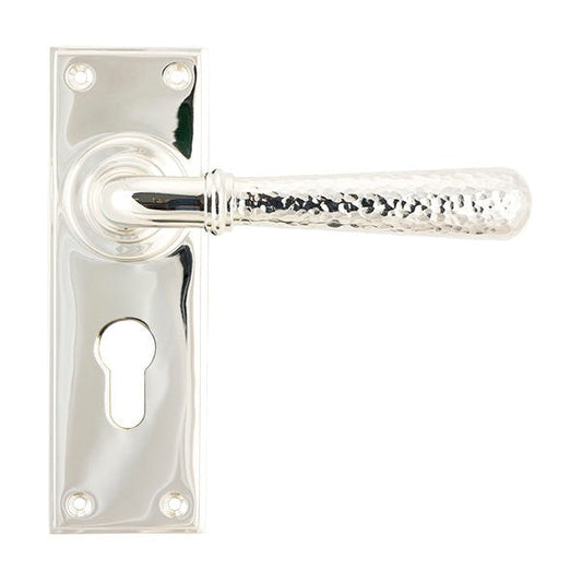 Polished Nickel Hammered Newbury Lever Euro Lock Set