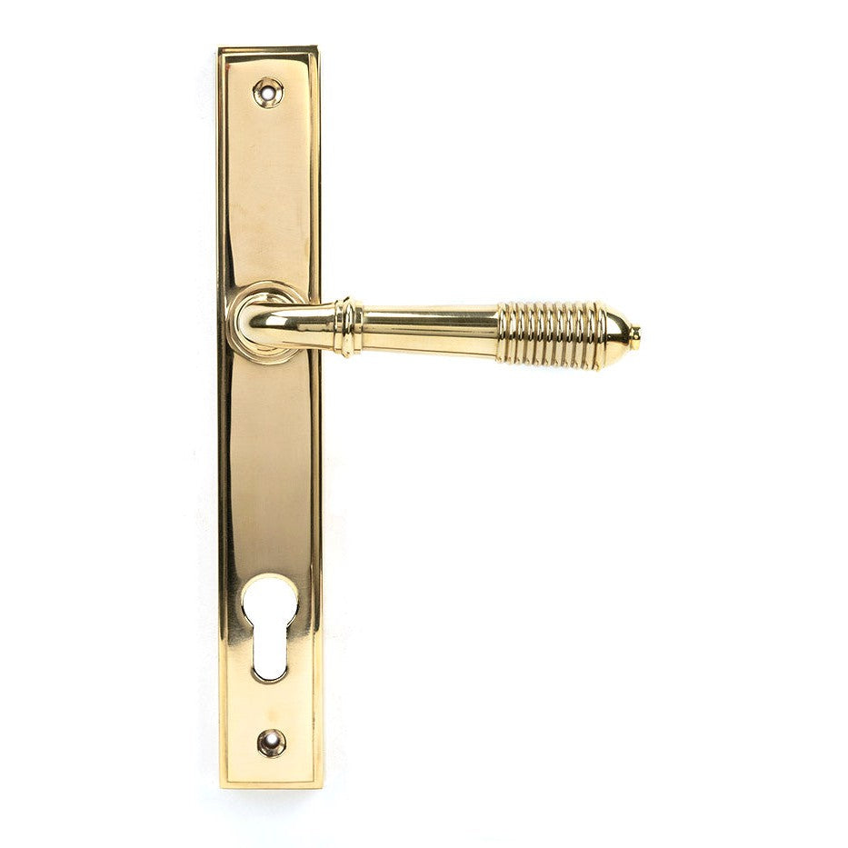 Polished Brass Reeded Slimline Lever Espag. Lock Set