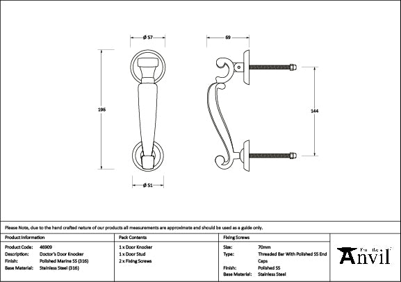 Polished Marine SS (316) Doctor's Door Knocker