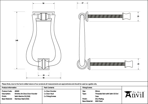 Satin Marine SS (316) Slimline Art Deco Door Knocker