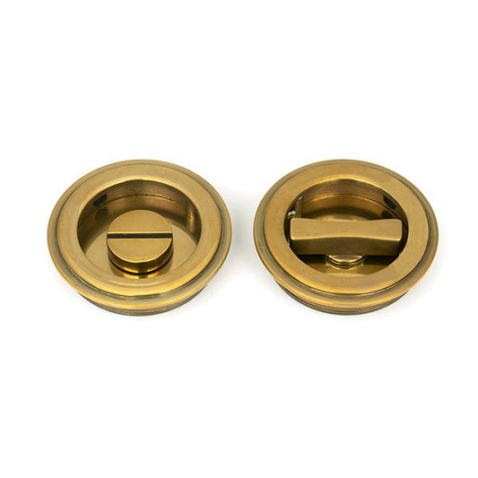 Aged Brass 60mm Art Deco Round Pull - Privacy Set