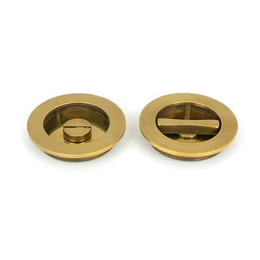 Aged Brass 75mm Art Deco Round Pull - Privacy Set