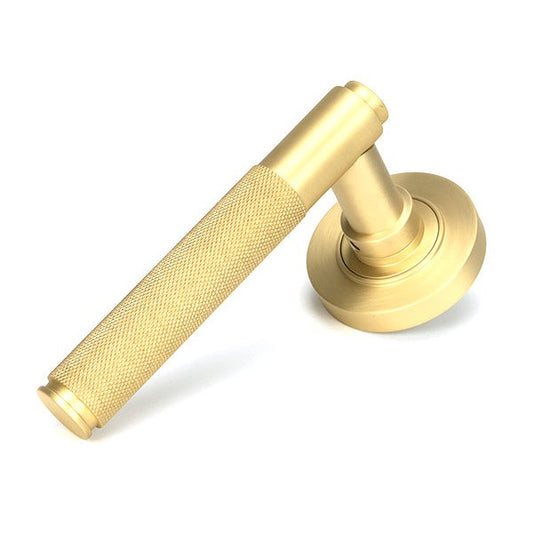 Satin Brass Brompton Lever on Rose Set (Plain)