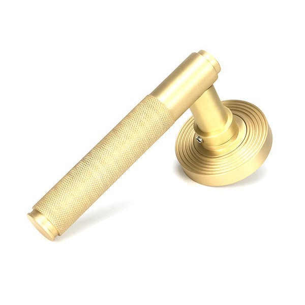 Satin Brass Brompton Lever on Rose Set (Beehive)