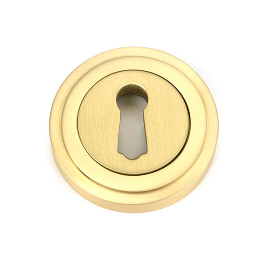 Satin Brass Round Escutcheon (Art Deco)