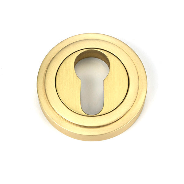 Satin Brass Round Euro Escutcheon (Art Deco)