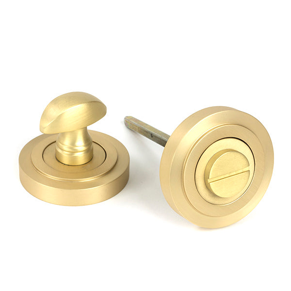 Satin Brass Round Thumbturn Set (Art Deco)