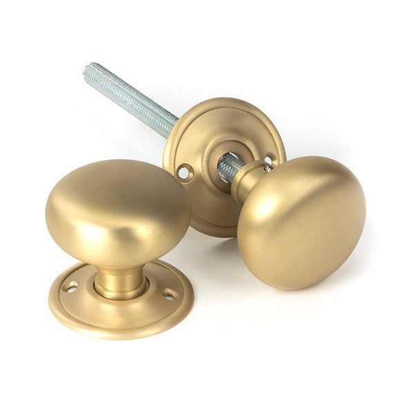 Satin Brass Mushroom Mortice/Rim Knob Set