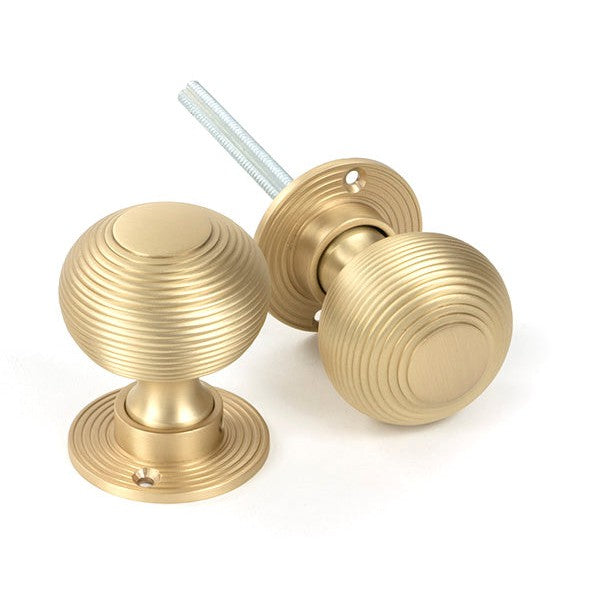 Satin Brass Heavy Beehive Mortice/Rim Knob Set