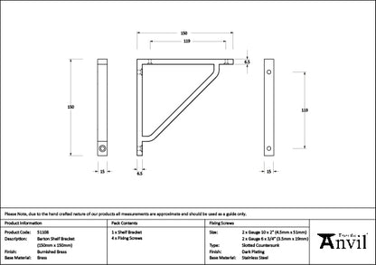 Burnished Brass Barton Shelf Bracket (150mm x 150mm)
