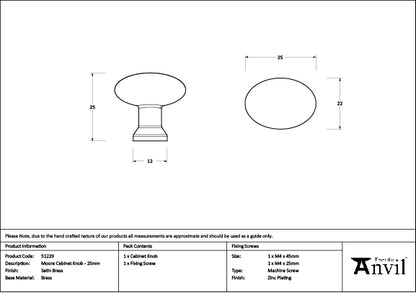 Satin Brass Moore Cabinet Knob - 25mm