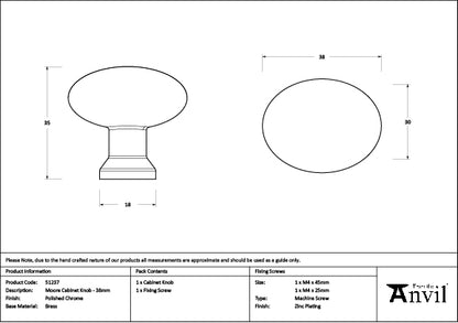 Polished Chrome Moore Cabinet Knob - 38mm