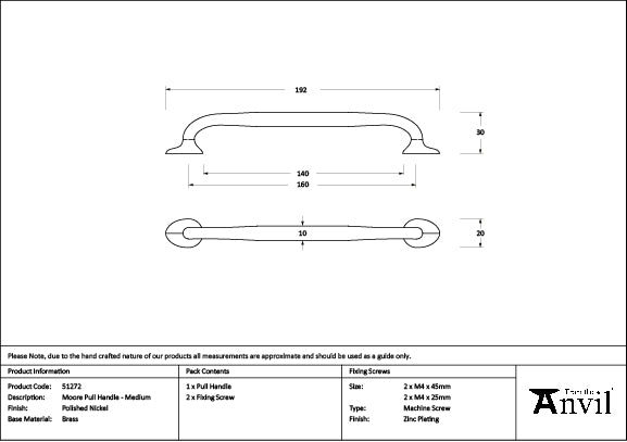 Polished Nickel Moore Pull Handle - Medium