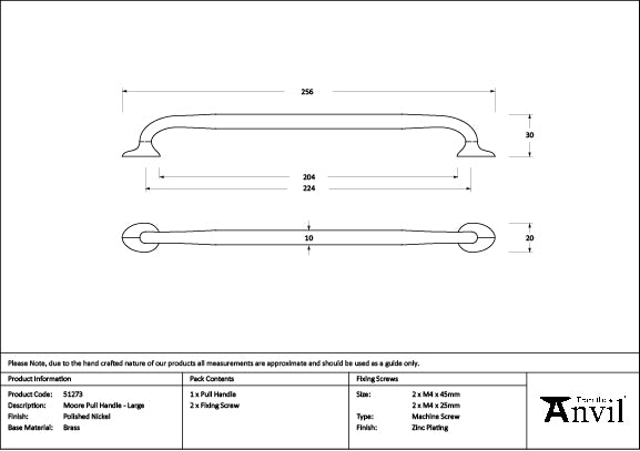 Polished Nickel Moore Pull Handle - Large