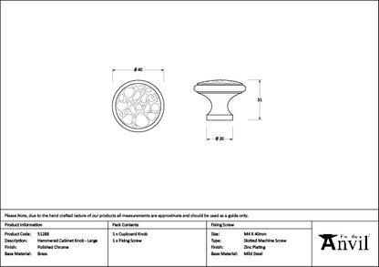 Polished Chrome Hammered Cabinet Knob - Large