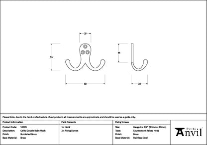Burnished Brass Celtic Double Robe Hook