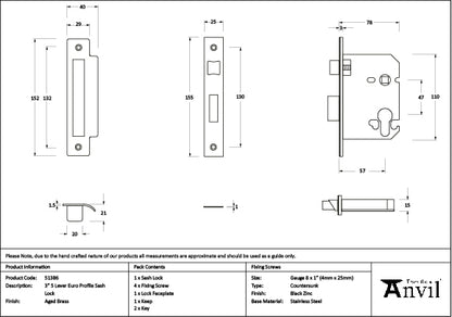 Aged Brass 3" Euro Profile Sash Lock