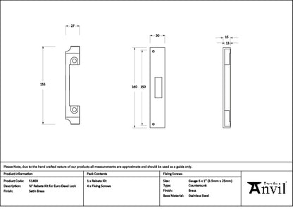 Satin Brass ½" Rebate Kit for Euro Dead Lock