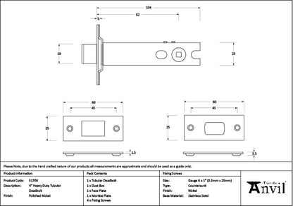 Polished Nickel 4" Heavy Duty Tubular Deadbolt