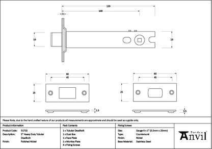 Polished Nickel 5" Heavy Duty Tubular Deadbolt