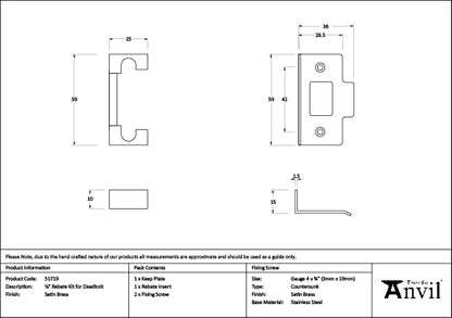 Satin Brass ½" Rebate Kit for Deadbolt